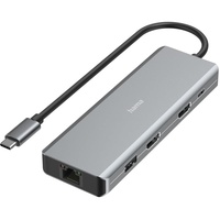 Hama USB-Hub 9 Ports 2x HDMI, 1x LAN/Ethernet, Ultra-HD 4K, bis zu 5 Gbit/s, MST für mehrere Bildschirme, Thunderbold, Power Delivery) Aluminium