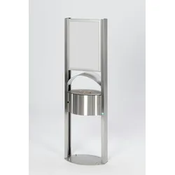 PROREGAL Robuster Standascher mit Schutzdach & Werbefläche für den Aussenbereich | 15 Liter, HxBxT 180x58x35cm | Edelstahl | Ascher Aschenbecher