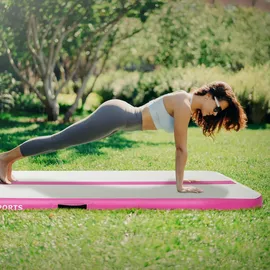 ECD Germany Aufblasbare Gymnastikmatte Airtrack 4m, Rosa, 10 cm Dicke, Tumbling Matte Air Matte Track Trainingsmatte Fitnessmatte Sportmatte Yogamatte mit Tragetasche & elektr. Luftpumpe