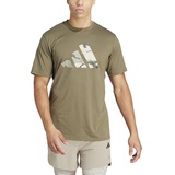 adidas Men's Train Essentials Seasonal Brand Love Camo Tee T-Shirt, Olive strata/Dark Blue, S