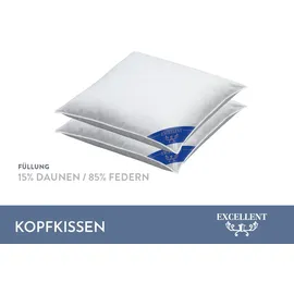 Excellent »Venedig«, Füllung: weiße neue Federn und Daunen, Klasse I, 85% Federn / 15% Daunen, Bezug: Köper-Inlett, 100% Baumwolle, (Spar-Set, 2 St., 2 Kopfkissen), Kopfkissen 40x40, 40x80, 80x80, allergiker geeignet (Hausstaub)