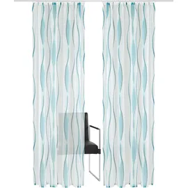 OTTO home Gardine OTTO HOME "Dimona" Gr. 4, weiß (weiß, petrol), B:140cm H:245cm, Voile, Polyester, Gardinen, Gardine, 2er-Set, Bestseller, Polyester, Wellen