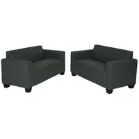 Mendler Sofa-Garnitur Couch-Garnitur 2x 2er Sofa Lyon Kunstleder ~ dunkelgrau