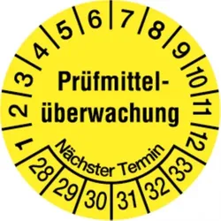 Dreifke® Prüfplakette, Prüfmittelüberwachung Nächster Termin, ge - 20 mm Folie selbstklebend, 10 St