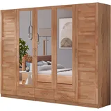 Home affaire Kleiderschrank Sabrina, natürlicher Landhausstil, mit Innenausstattung Spiegel und Schubladen, teilmassiv,Buche oder Eiche, FSC-zertifiziert beige 240 cm x 200 cm x 60 cm