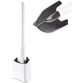 BEM Toinado WC-Bürste, Klobürste, Toilettenbürste mit Halter und Randreiniger für Bedezimmer, Bad & WC-Reiniger, befüllbarer Stiel mit Dosierung spezielle Unterrandlamellen, Weiß