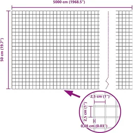 vidaXL Geschweißter Drahtzaun 0,5 x 50 m Silber/Stahl