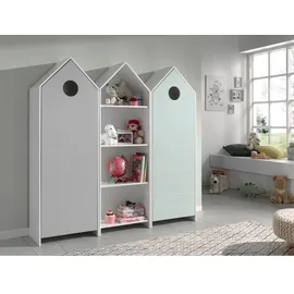 Vipack CASAMI Set 3-teilig - 1x Schrank 1-türig mit Front in Mint, 1x Regalschrank, 1x Schrank 1-türig mit Front in Grau