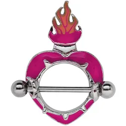 Brustwarzenpiercing ADELIA ́S "Piercing  Piercing Brustpiercing", Damen, bunt, Titan, sexy, Piercings, Titan Intim Brust Piercing Schild Herz mit Flammen aus Pewter