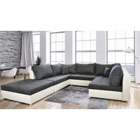 Fun Möbel Wohnlandschaft Sofa ANDRO mit Schlaffunktion Weiss-Dunkelgrau /