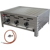 BSR-Grillen 3-flammiger Profi Gasgrill aus Edelstahl, stufenlos regelbar, Gasbräter, Gastrogrill, Gastrobräter, Gasschlauch und Druckminderer (13 kW | verchromter Grillrost)