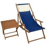 Erst-Holz Gartenliege blau Liegestuhl Tisch Kissen Sonnenliege Strandstuhl Deckchair Buche 10-307 T KH