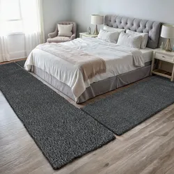 Hochflor-Bettumrandung "My Shaggy", grau, H:37mm, Obermaterial: 100% Polypropylen, MYFLAIR MÖBEL & ACCESSOIRES, Bettumrandung, Shaggy, Uni-Farben, leicht glänzend, extra flauschig, Läufer-Set