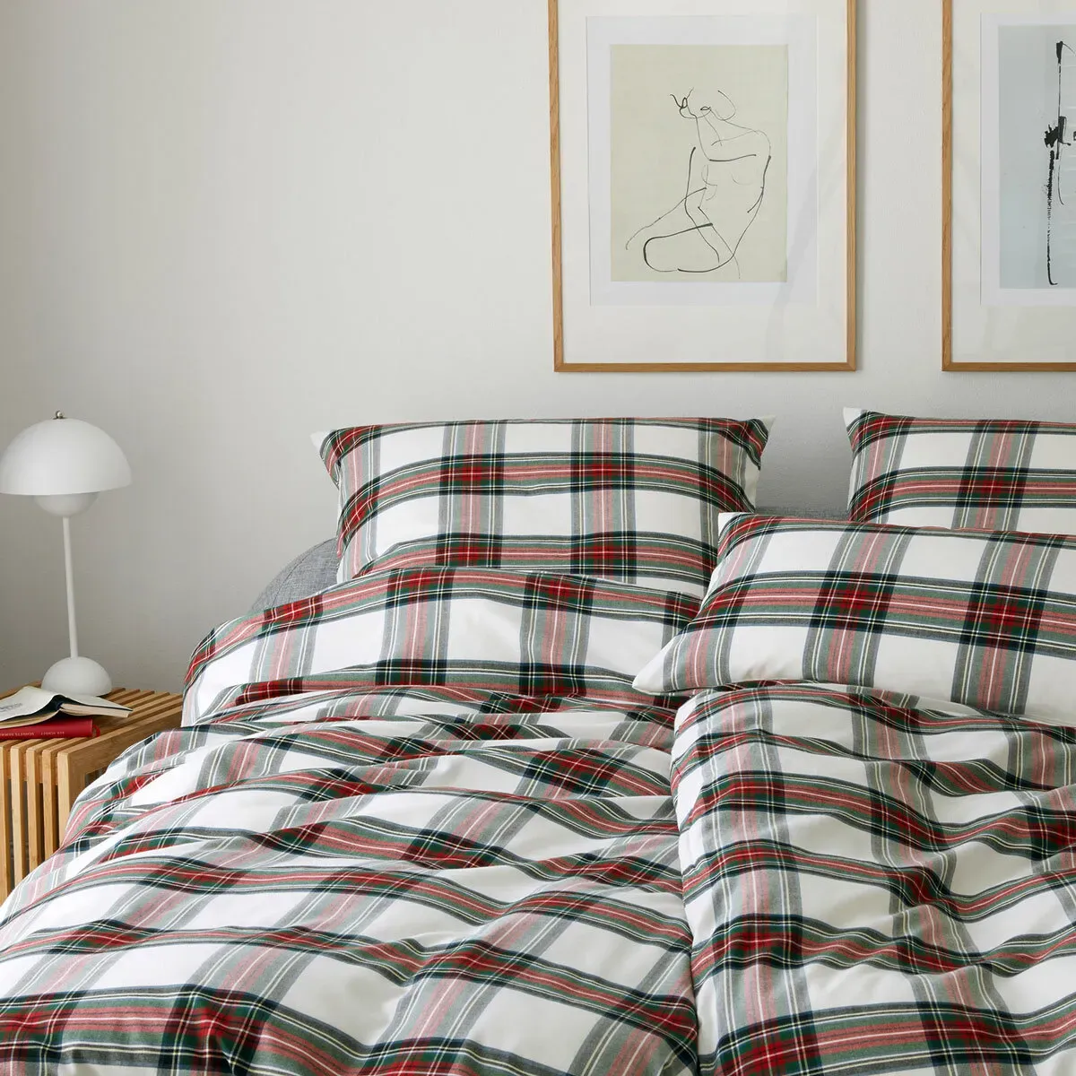 elegante Soft-Flanell Bettwäsche Westminster wine 200x200 cm + 2x 80x80 cm - rot;grau;weiß