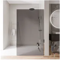 Bernstein Walk-In Dusche EX102 - Duschabtrennung 100 x 200cm, 10 mm Graues ESG-Sicherheitsglas, Nano-Beschichtung, Chrom Edelstahlprofile, Glaswand, Glastrennwand, Ebenerdige Duscheohne Bodenprofil