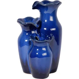 Dobar dobar® Kleiner Zimmerbrunnen mit Pumpe im Amphoren-Design dreistufig - Deko Wasserfall aus Keramik Indoor - 14 x 12,5 x 22 cm - Dunkelblau