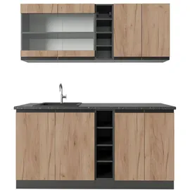 Vicco Küchenzeile Küchenblock Einbauküche R-Line J-Shape Anthrazit Eiche 160 cm modern Küchenschränke Küchenmöbel