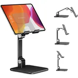 elitehood Höhenverstellbarer Aluminium iPad Ständer, Verstellbare Tablet Halterung für Tisch, Klappbarer Tablet Ständer für iPad Pro 12.9, Air, Mini, Galaxy Tab bis 4-1 Zoll - Schwarz