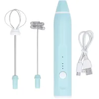 Elektrischer Milchaufschäumer Kabelloser Sahnebesen, USB-Aufladung Automatischer Buttermixer Akkubetriebener Milchaufschäumer Hand-Eierschläger mit 2 Schneebesenköpfen für Kaffeetrinken(Blau)