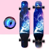 Longboard Kinder Anfänger 43 Zoll Vintage Fancy Cruiser Street Skateboards,Mädchen Jungen Erwachsene Profis Old School Pinsel Street Buntem LED-Lichtrad Surfing Penny Board,Blau