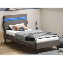 VASAGLE Polsterbett 90 x 190 cm, mit Kopfteil, LED, Doppelbett mit USB- und Type-C Anschluss - Grau