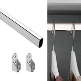 1 Meter - Schlauch Kleiderstange für Kleiderschrank, verchromt 15 x 30 mm - Set mit 2 seitlichen Halterungen aus Nickel