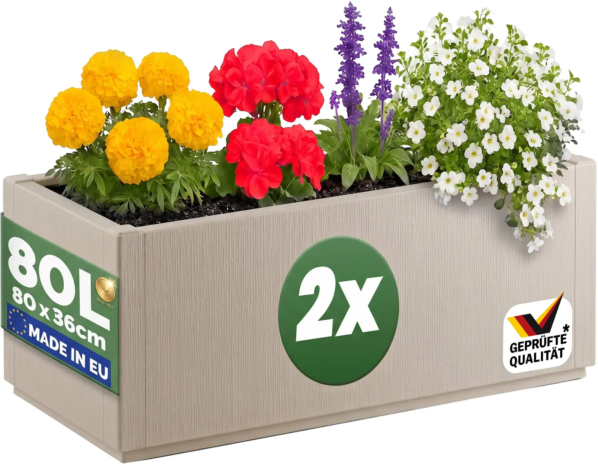 Blumentopf Ethica 2er-Set Kreideweiß Kunststoff 80x36x36cm