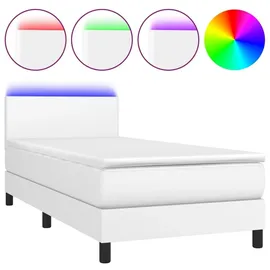 vidaXL Boxspringbett mit Matratze & LED Weiß 100x200 cm Kunstleder