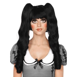 Leg Avenue Kostüm Puppe Perücke schwarz, Für Puppenkostüm und Cosplay: Perücke mit abnehmbaren Zöpfen schwarz