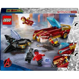 LEGO Marvel Iron Man Auto und Black Panther vs. Red Hulk - Superhelden Spielzeug mit 3 Minifiguren - Inkl. Flugzeug mit Shootern und Dum-E Figur - Geschenkidee für Jungen und Mädchen ab 7 Jahren 76310