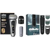 Braun Series 9 Pro+ Rasierer Herren, Reinigungsstation, Rasierer-Ladeetui PowerCase, 60 Min Laufzeit, Made in Germany + Gillette Intimate Trimmer Herren für den Intimbereich, wasserdicht