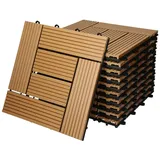 ECD Germany WPC Terrassenfliesen 30 x 30 cm 33er Spar Set für 3m2 Teak Mosaik Holzoptik für Garten Balkon Bodenbelag mit Drainage Klicksystem Terrassendielen Balkonfliesen Klickfliesen Holzfliesen