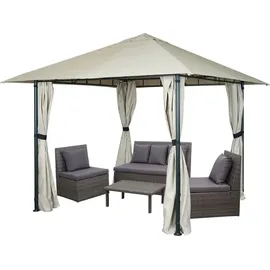 Mendler Pergola HWC-J63 3 x 3 m inkl. 1 Seitenteil Beige/Weiß