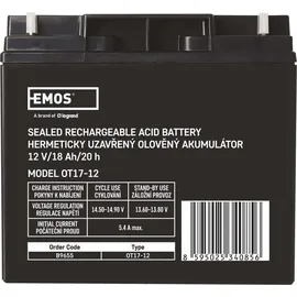 EMOS Wartungsfreier Bleiakku 12V 18Ah - AGM Batterie - Für Notbeleuchtung, Alarmsysteme, USV-Geräte - Ventilgesteuert, Sicherheitsventile - 181x77x167 mm