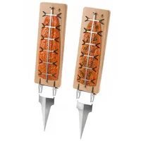 FEUERGOTT Flammlachsbrett Premium Doppelpack Buchenholz Edelstahlhalterung mit Erdsporn verstellbar für Grill Feuerschale Lagerfeuer geeignet für Lachs Forelle Fischfilet 2 Stück
