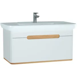 Vitra Sento 98 cm, Weiß Matt, Dekor, Überlaufloch, Hahnloch mittig