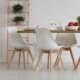 ETC Shop etc-shop Esszimmerstühle Eiche weiß Schalenstühle 4er Set Küchenstühle Holz, Kunststoff, PP Sitzpolster, PU Leder, BxTxH 48x42x82 cm, 4er Set
