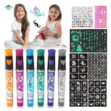 luxuskollektion Glitzer Tattoo Stifte Kinder 6 Farben Schablonen Einhorn Leuchtend