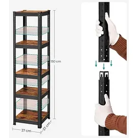 Songmics Schwerlastregal 5 Holzböden, 80kg Fachlast, schwarz, 150 x 37 x 37cm