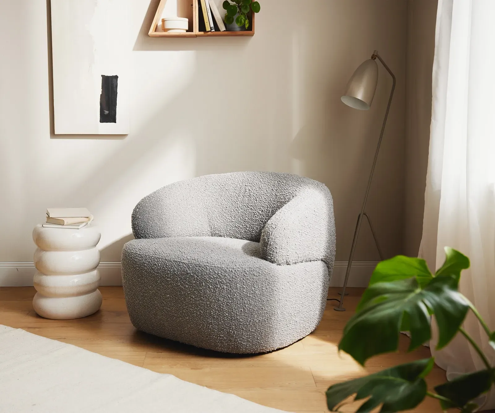 DELIFE Fauteuil-lounge Nova 88x88 cm Bouclé gris argenté, Fauteuils de club