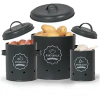 LuxusKollektion Vorratsdose Aufbewahrung Kartoffeln Set Vorratsdose Zwiebeltopf Knoblauchtopf grau