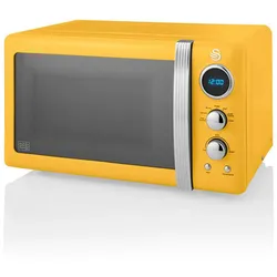 SWAN SM22030YELNEU Retro Digitale Mikrowelle 20L, 5 Leistungsstufen, Auftauen, Timer, Gelb, 800W