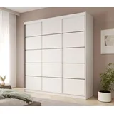 MOEBLO Schiebetürenschrank Tagra 200 (3 Türen, 11 Einlegeböden, Kleiderstange, Laminat, Modernes Design, Schwebetürenschrank Schrank Garderobe Schiebtüren Schlafzimmer) (BxHxT): 200x215x58cm weiß