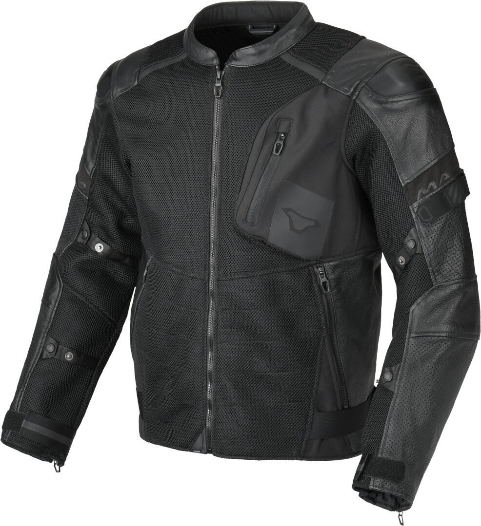 Macna Olsan Solid perforierte Motorrad Leder- / Textiljacke, schwarz, Größe 3XL für Männer