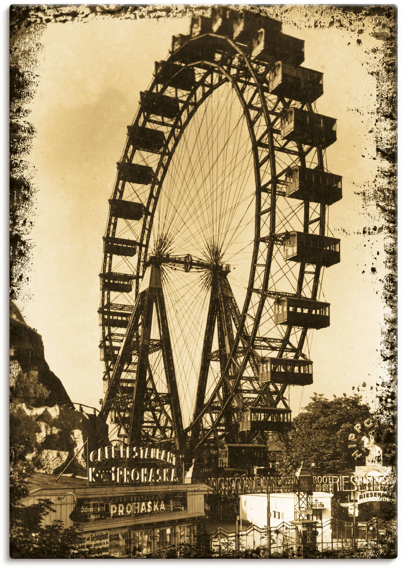 Wandbild ARTLAND "Wien - Prater" Bilder Gr. B/H: 70 cm x 100 cm, Leinwandbild Gebäude Hochformat, 1 St., beige (natur) als Leinwandbild, Poster in verschied. Größen