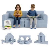 Juskys Kindersofa Kayo 90 x 200 cm Polyester silber hellblau