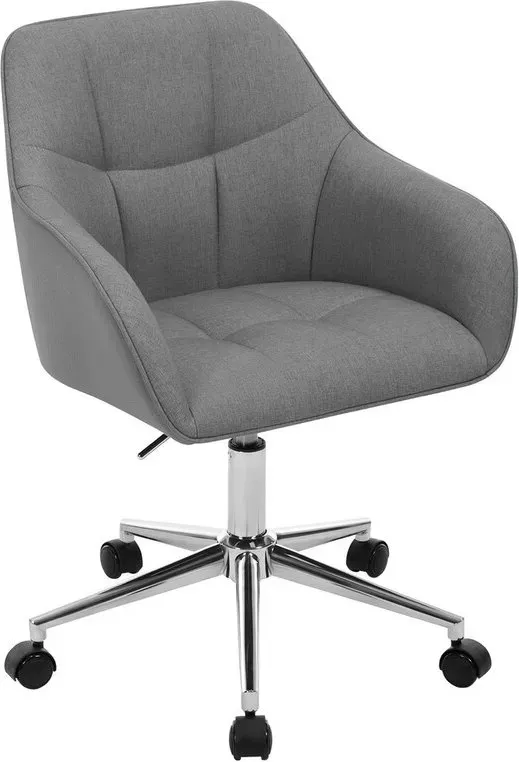 WOLTU Home-Office-Stuhl, Schreibtischstuhl, Drehstuhl, Schminkstuhl, Höhenverstellbar, Belastbar bis 150 kg, mit Armlehnen, Leinen-Sitz, für Schlafzimmer, Büro, Wohnzimmer, Grau, BS176gr
