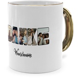 PhotoFancy® - Fototasse 'Danke' - Personalisierte Tasse mit eigenem Foto und Text selbst gestalten - Gold glänzend