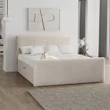 kaiser möbel Boxspringbett mit bettkasten und topper 180x200 TRENTO stoff Plüsch Cord Ecru H3-Bonell - Creme