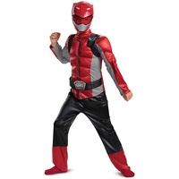 Disguise Offizielles Classic Power Rangers Kostüm Kinder Rot Muskelkostüm, Ranger Superhelden Kostüm für Kinder Jungen Faschingskostüm Karneval Geburstag Powerrangerskostüm Größ M